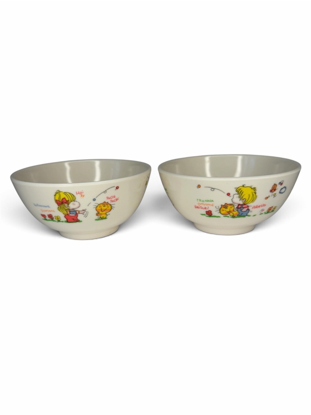 Lot of 2 Cream Kids Cartoon Melamine ware Bowls